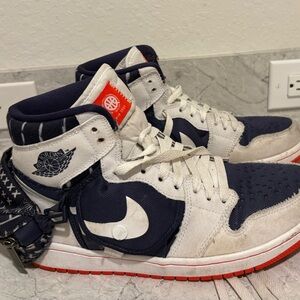 Nike Athletic Shoes - White and Navy Jordans